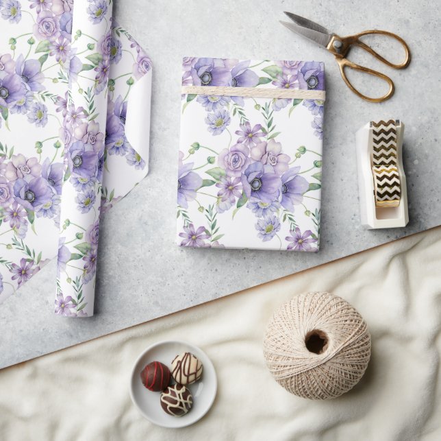 Akvarell lila blomsterbukett presentpapper (Hantverk)