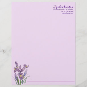 Akvarell Lila Iris Botanisk Illustration Brevhuvud