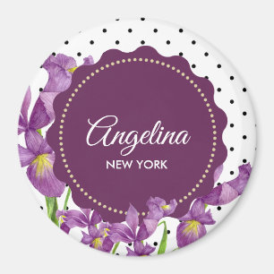 Akvarell Lila Iris Svarta Vita Prickar Magnet