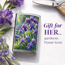 Akvarell Lila Iris Trädgård Zippo Tändare