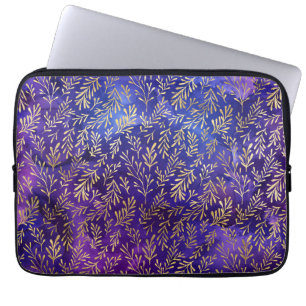 Akvarell Lila Mönster med Guldblad Laptop Fodral