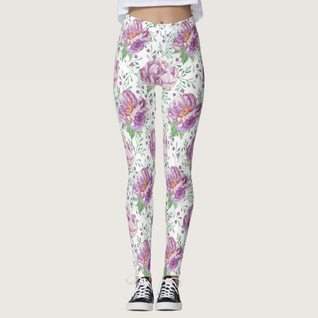 akvarell lila peony leggings (Framsida)