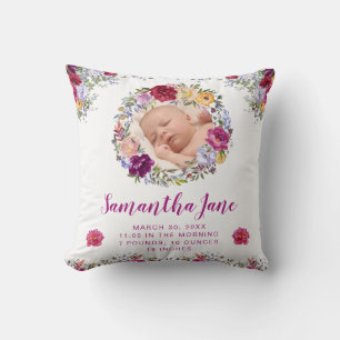 Akvarell Lila & Röda Blommor Baby Foto Kudde