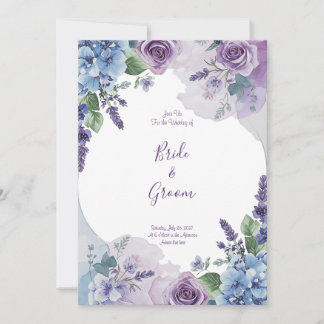 Akvarell Lila Ros Blå Hortensia Lavendel Krans Inbjudningar