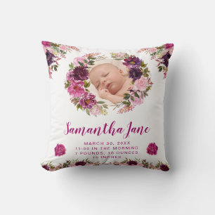 Akvarell lila & rosa blommor babyfoto kudde