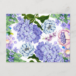 Akvarell lila, rosa och blå trädgårdsblommor vykort