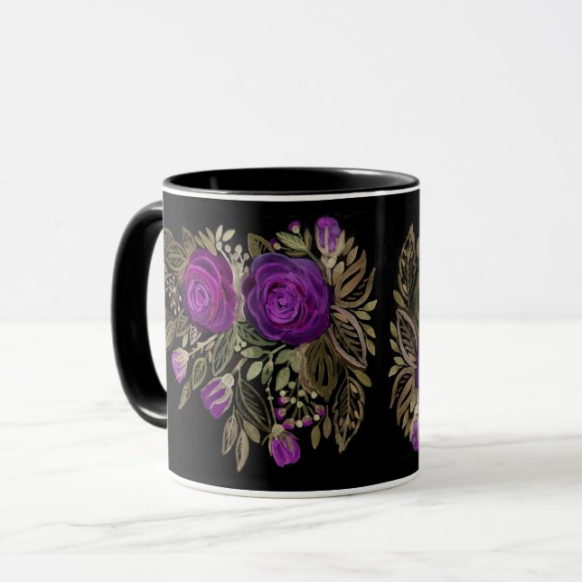 Akvarell lila rosor mugg (Framsida vänster)