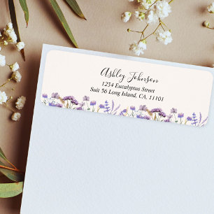 Akvarell Lila Vildblomma Äng Returadress Etikett