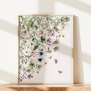 Akvarell Lila Vildblommor Väggkonst