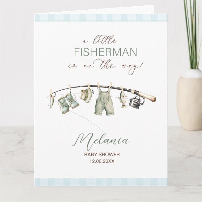    Akvarell Lille Fiskaren  baby shower Kort (Framsida)