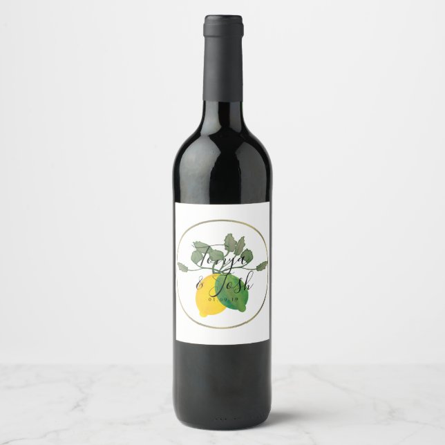 Akvarell Limoncillo Lime Citron Vinflaska Etikett (Framsida)