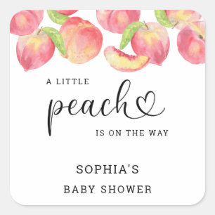 Akvarell Liten persika är på väg baby shower Fyrkantigt Klistermärke