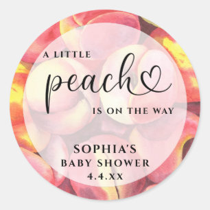 Akvarell Liten persika är på väg baby shower Runt Klistermärke