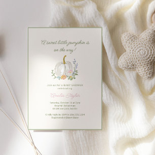 Akvarell Liten Pumpa Floral Höst Bebis Shower Inbjudningar