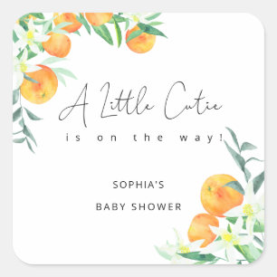 Akvarell Liten söting är på väg baby shower Fyrkantigt Klistermärke
