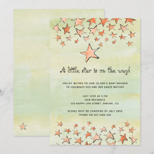 Akvarell liten stjärna på väg baby shower inbjudningar