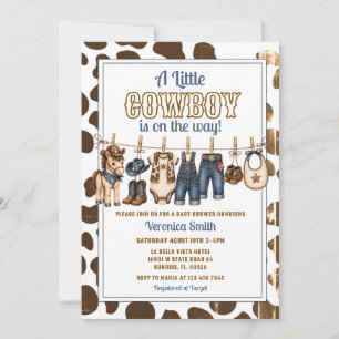 Akvarell Little Cowboy Baby Shower Klädstreck Inbjudningar