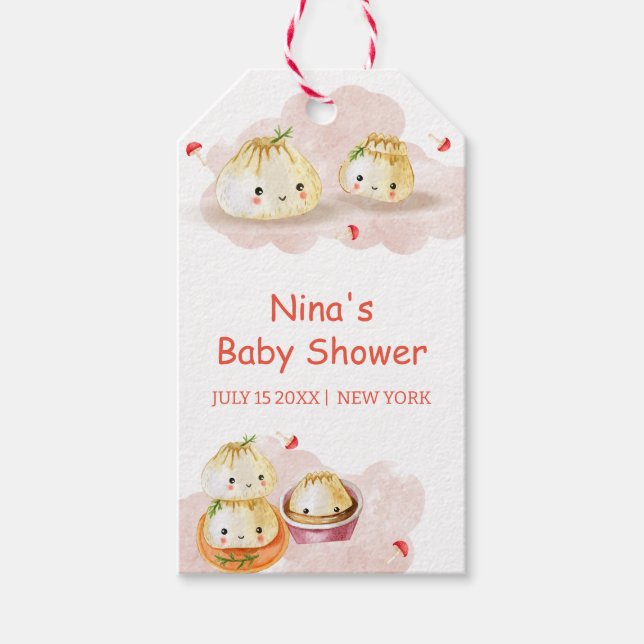 Akvarell Little Dumpling Svamp Baby Shower  Presentetikett (Framsidan)