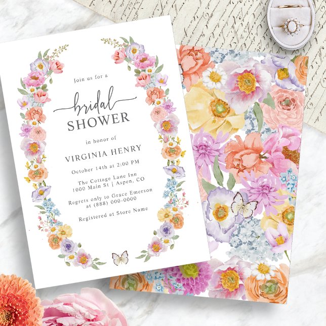 Akvarell Ljus Blommig Bröllopsdusch Inbjudningar (Watercolor Bright Floral Bridal Shower Invitation by Painted Paperie
)