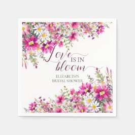 Akvarell Ljus Rosa Blommor Kärlek är i Blomning Pappersservett