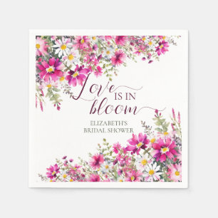 Akvarell Ljus Rosa Blommor Kärlek är i Blomning Pappersservett