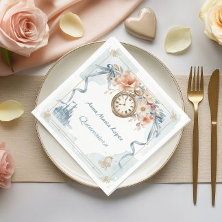 Akvarell ljusblå Askungen tema quinceanera Pappersservett