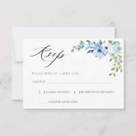 akvarell ljusblå blomster-RSVP-kort OSA Kort