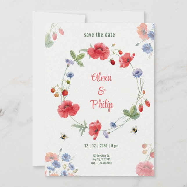 Akvarell Ljust Rustika Växande Jordgubbar Inbjudningar (Framsida)