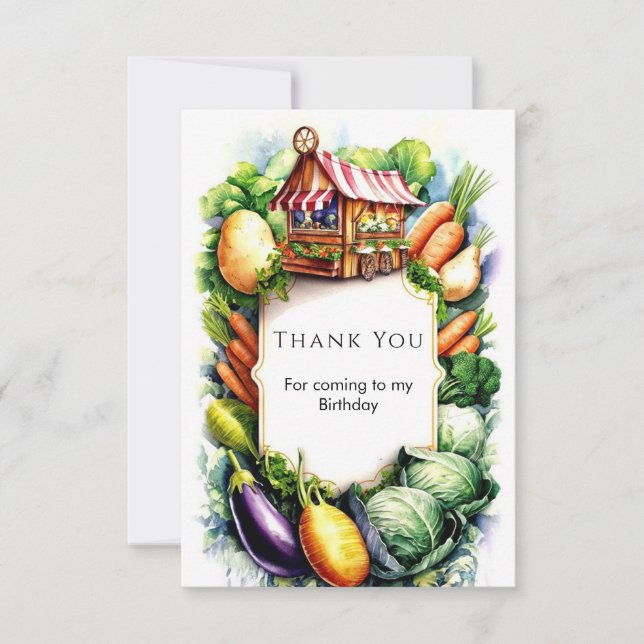 Akvarell Lokalt Odlat Bondens Marknad Födelsedag Tack Kort (Framsida)