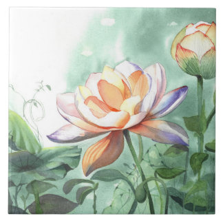 Akvarell Lotus Kakelplatta