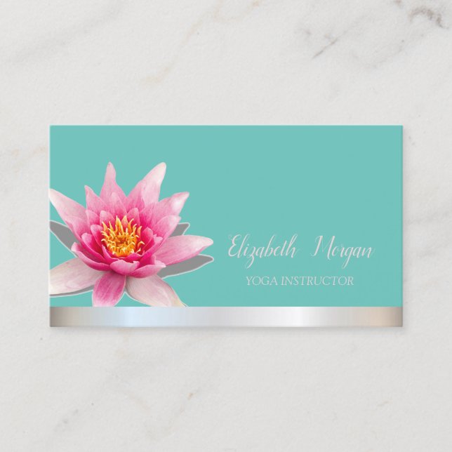 Akvarell Lotus Silverrand Teal Yoga  Visitkort (Framsida)