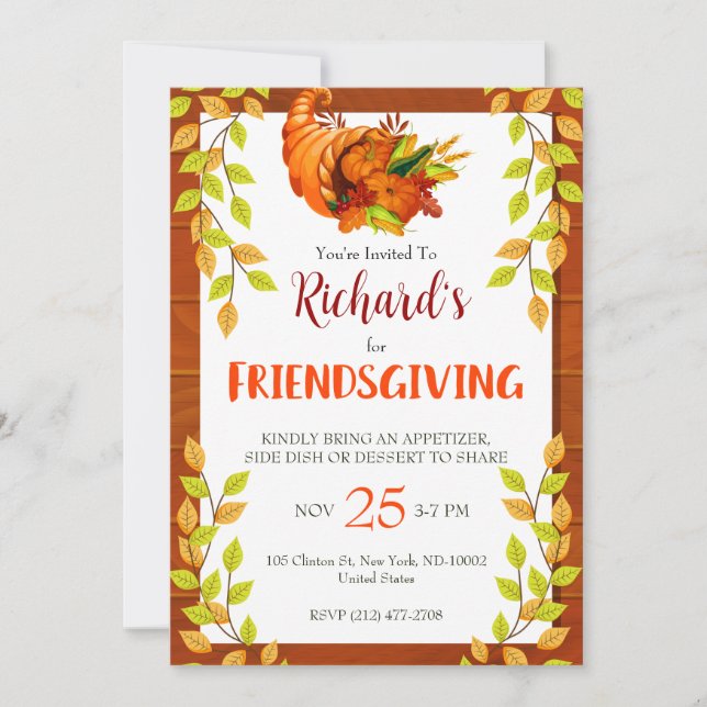 Akvarell Lövverk Thanksgiving Högtidlig Middag Inbjudningar (Framsida)