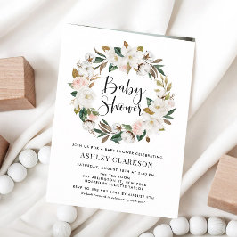 Akvarell Magnolia Bomullskrans Baby Shower Inbjudningar