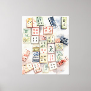 Akvarell Mahjong Konsttryck Canvastryck