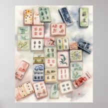 Akvarell Mahjong Konsttryck