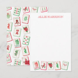 Akvarell Mahjong Röda & Gröna Julbrickor Anteckningskort