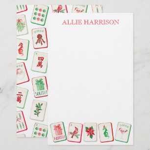 Akvarell Mahjong röda och gröna julbrickor Brevpapper