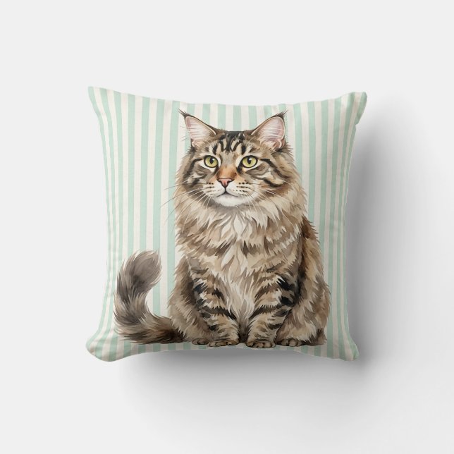 Akvarell Maine Coon Kattkudde Kudde (Framsida)