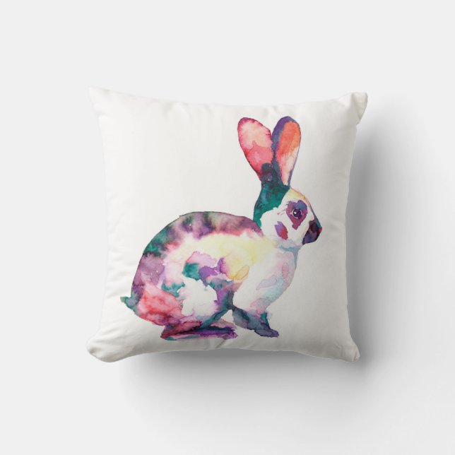 Akvarell målad gullig kanin kudde (Framsida)