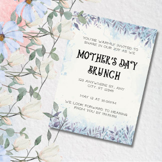 Akvarell,Mammas kärlek i blom, Mors dag Brunch  Inbjudningar