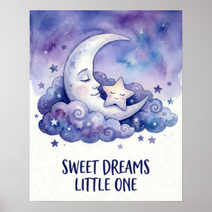 Akvarell Måne och Stjärna Söta Drömmar Lilla En Poster