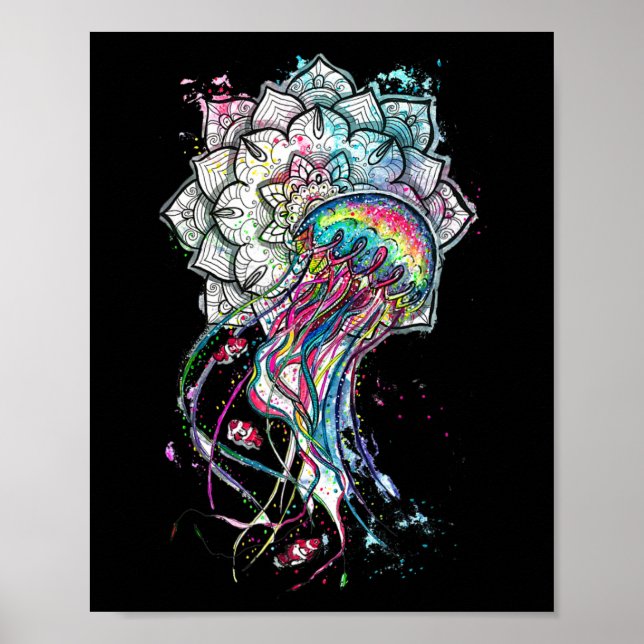 Akvarell Maneter Chakra Havsdjur Yoga Boho A Poster (Framsidan)