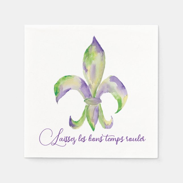 Akvarell Mardi Gras Fleur de Lis Pappersservett (Framsidan)