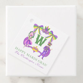Akvarell Mardi Gras Monogram Topp Gåvor Etiketter