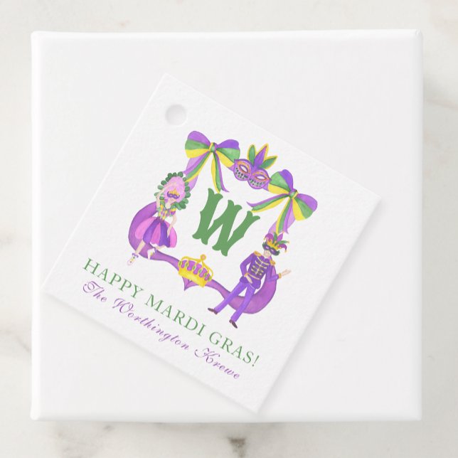 Akvarell Mardi Gras Monogram Topp Gåvor Etiketter (Skapare uppladdad)