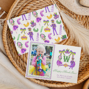 Akvarell Mardi Gras Monogrammonogram Vapen Foto Julkort