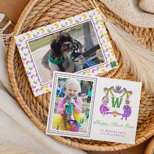 Akvarell Mardi Gras Monogrammonogram Vapen Foto Julkort