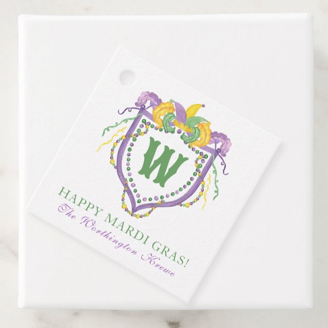 Akvarell Mardi Gras Monogrammonogram Vapen Gåvor Etiketter (Skapare uppladdad)
