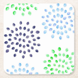 Akvarell Marin Grön Ljus Blå Blomma Underlägg Papper Kvadrat