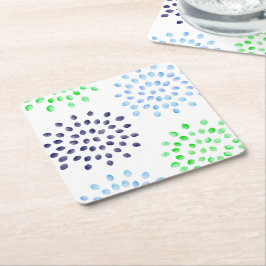 Akvarell Marin Grön Ljusblå Blomma Underlägg Papper Kvadrat